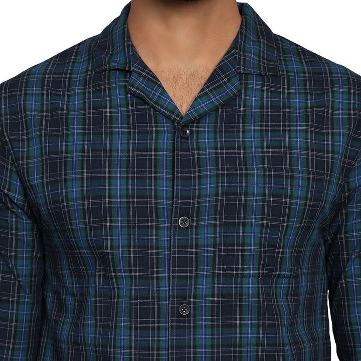 Cotton Nighwear for Men - Green Navy Checks
