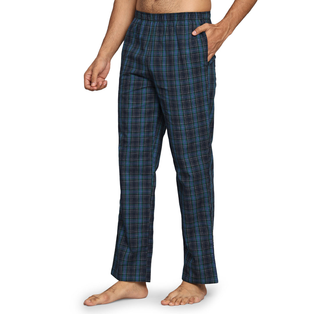 Cotton Nighwear for Men - Green Navy Checks