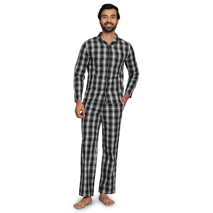 Cotton Nighwear for Men - Black Checks