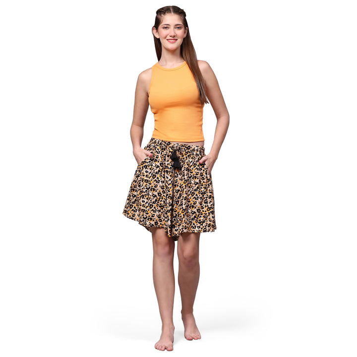 Viscose Culotte Shorts - Cheetah Print