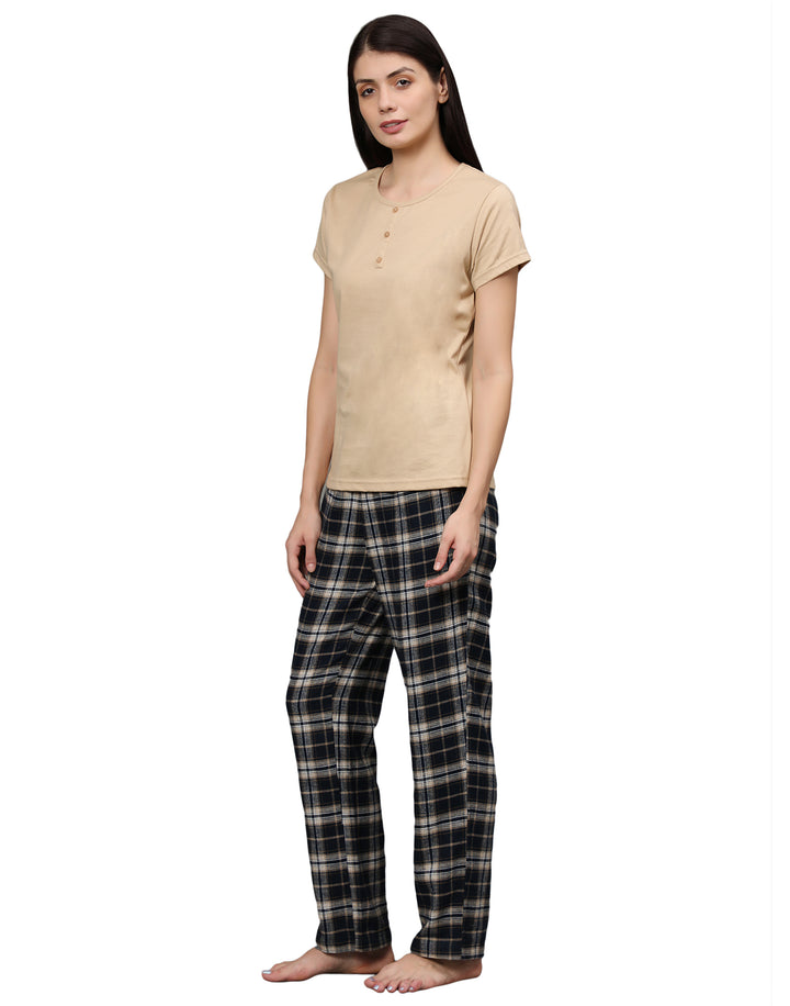 Nightwear Set - Beige & Navy Checks
