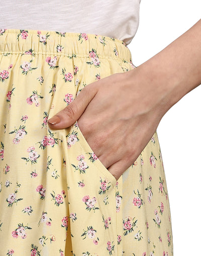 Culottes Shorts for Women-Yellow Floral