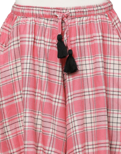 Culotte Shorts for Women-Pink Checks