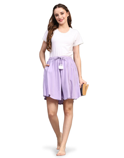 Culotte Shorts for Women-Lavender Solid