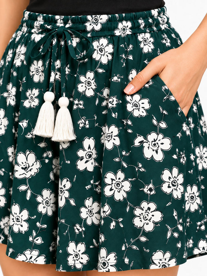 Viscose Culotte Shorts - Deep Blue Floral Print