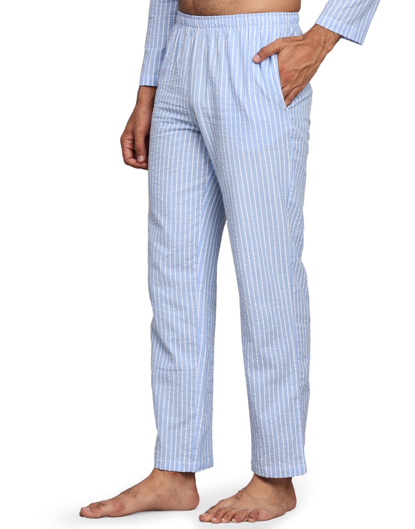 Pyjama Set for Men-Light Blue Stripes