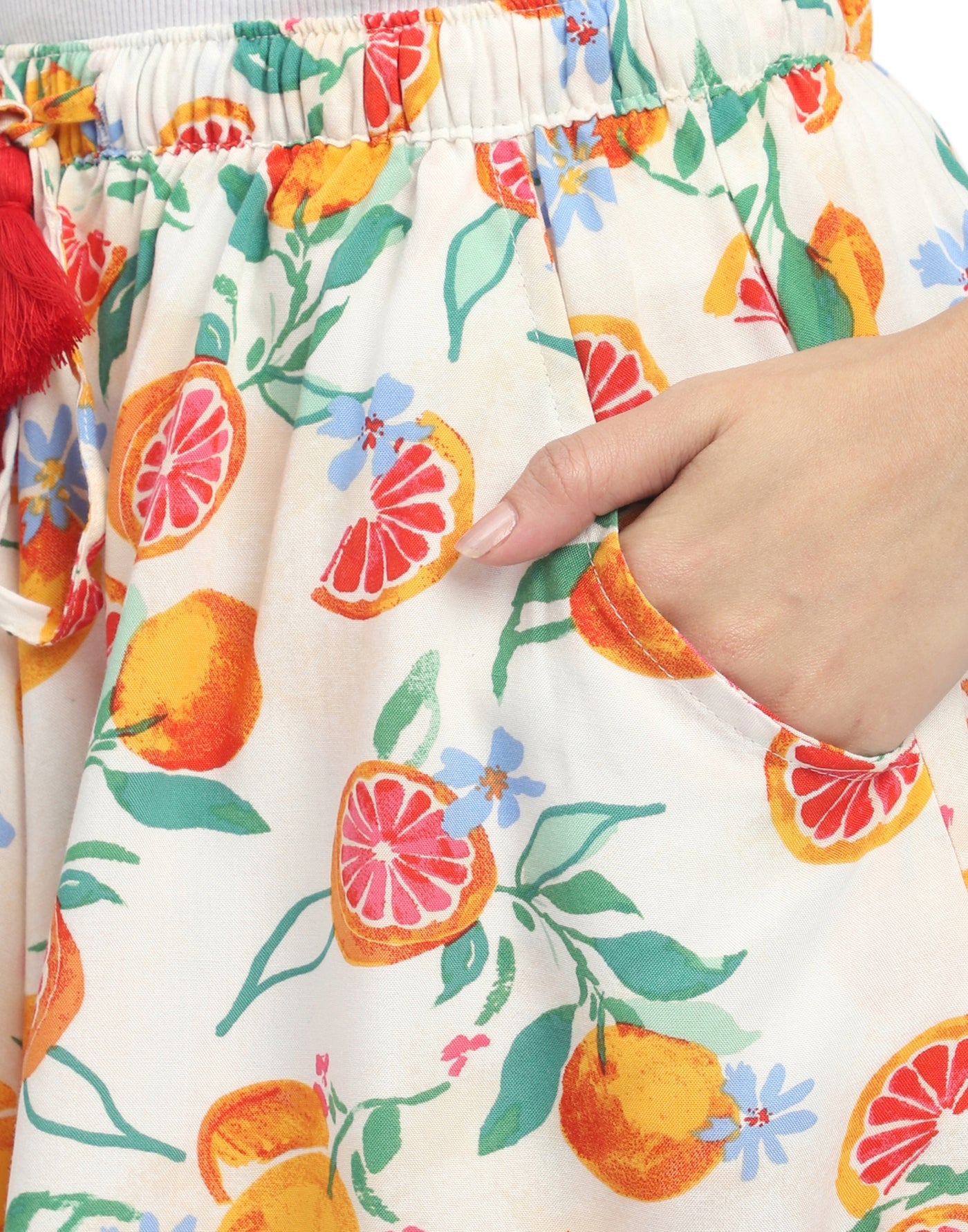 Culotte Shorts for Women-Cream Base Orange Printed