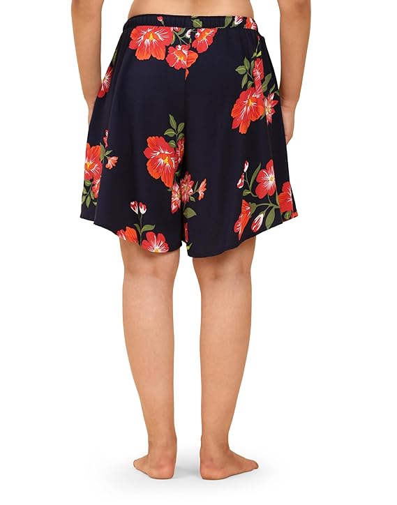 Viscose Culotte Shorts - Navy Floral Print