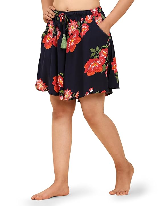 Viscose Culotte Shorts - Navy Floral Print