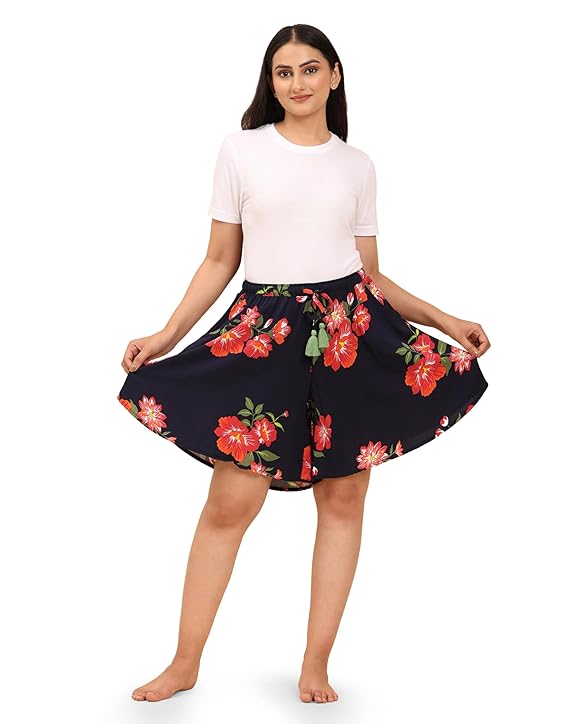 Viscose Culotte Shorts - Navy Floral Print