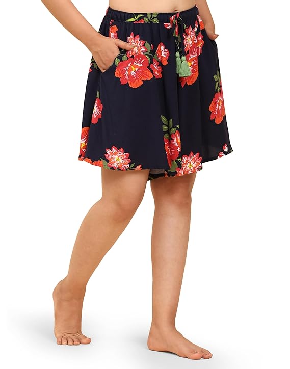 Viscose Culotte Shorts - Navy Floral Print