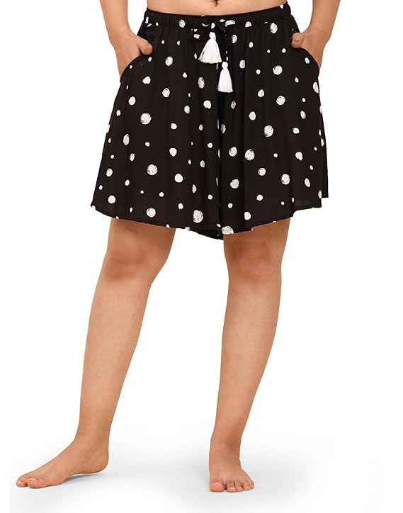 Viscose Culotte Shorts - Black Printed