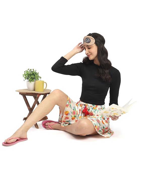 Viscose Culotte Shorts - White Base Orange Fruit Print