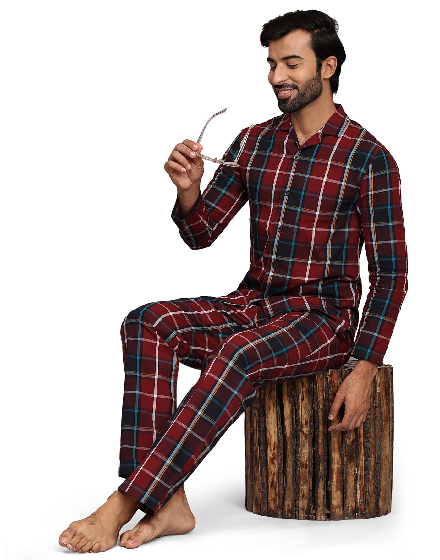 Pyjama Set for Men-Red Checks