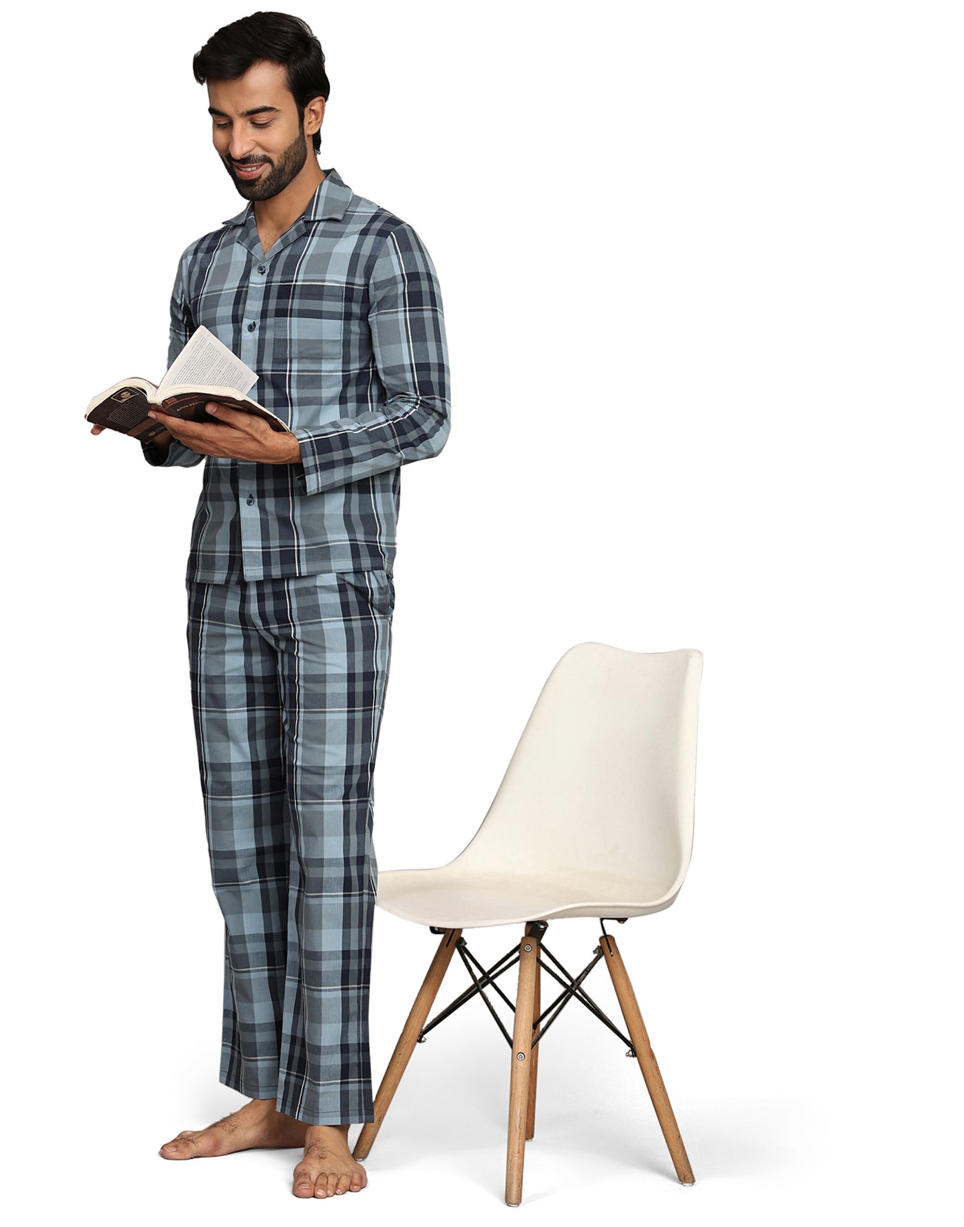 Pyjama Set for Men-Grey Checks