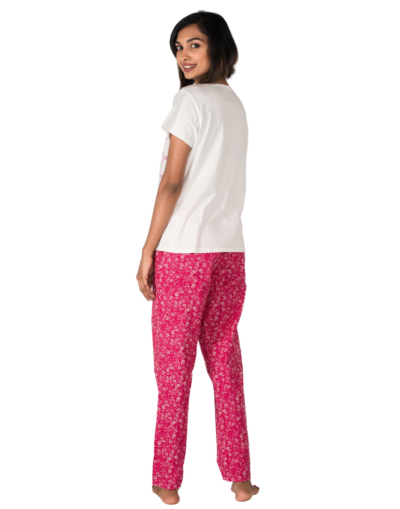 Pyjama Set for Women-Pink Rangoli Print