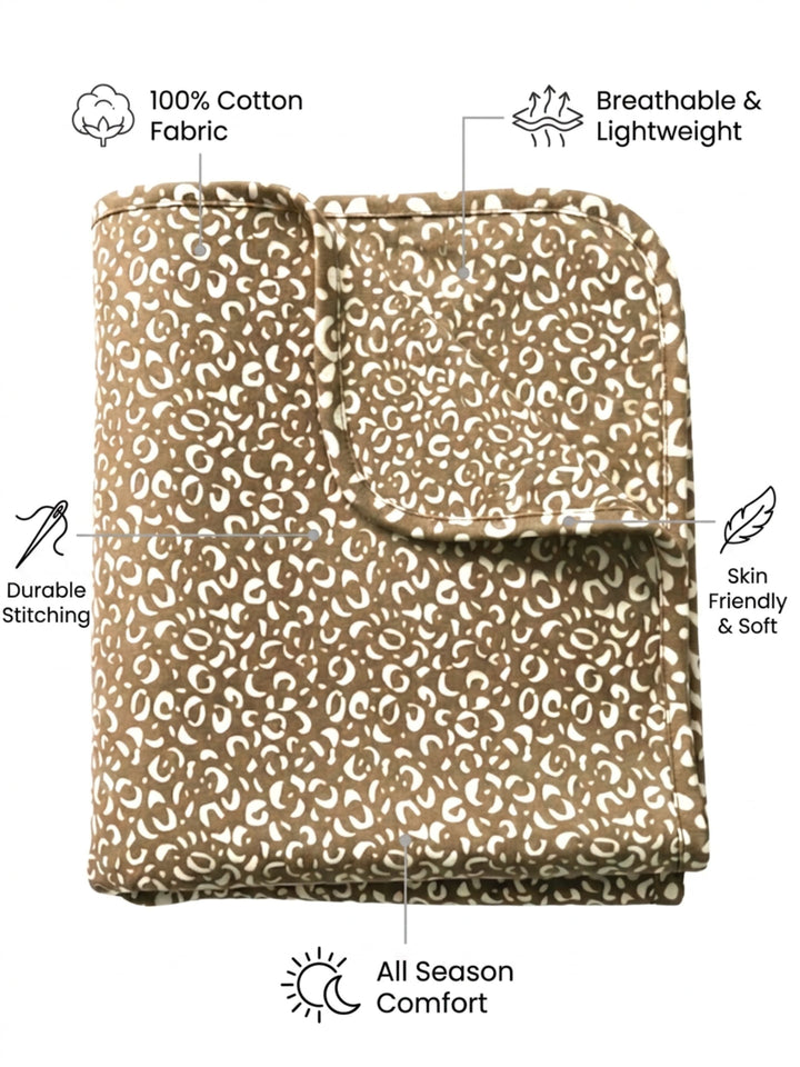 B STORIES Leopard Print Cotton Knit Throw Blanket | Soft, Breathable & Lightweight | All Season Couch, Bed & Sofa Throw | 81x59 Inches | 180 GSM | Brown