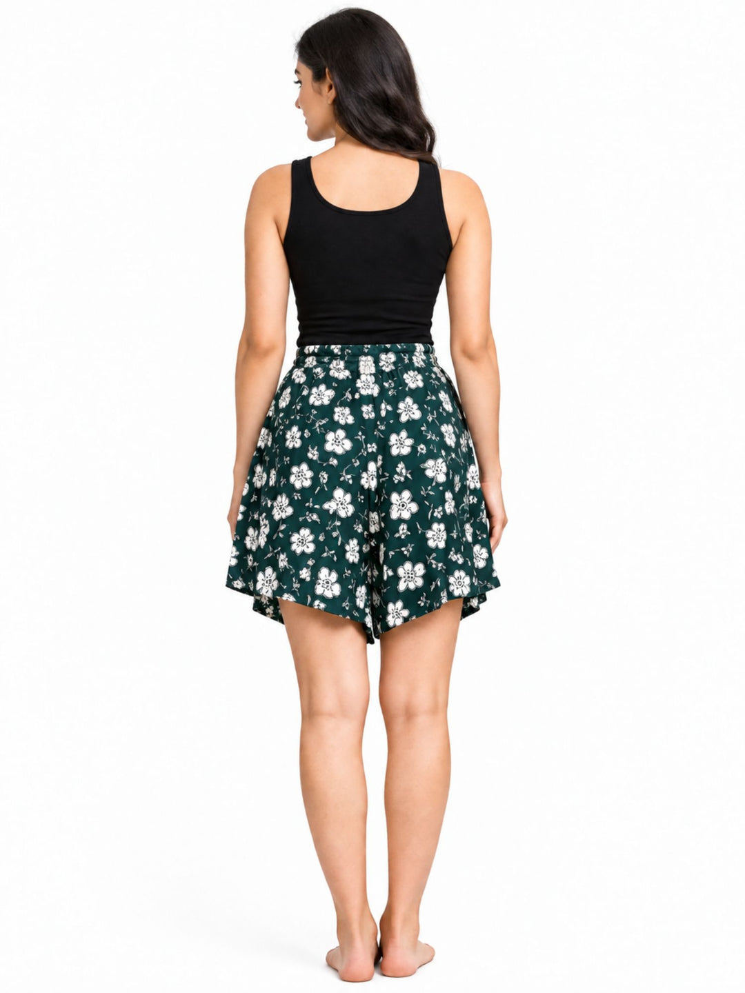 Viscose Culotte Shorts - Deep Blue Floral Print