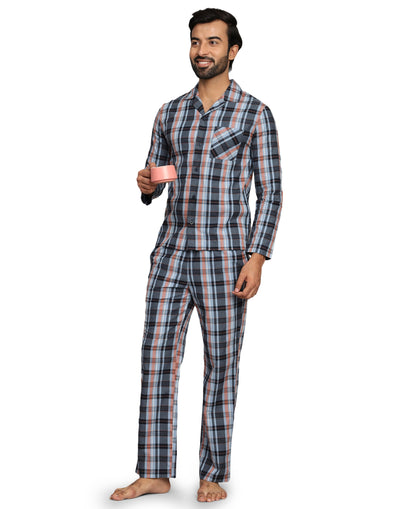 Pyjama Set for Men-Navy Checks