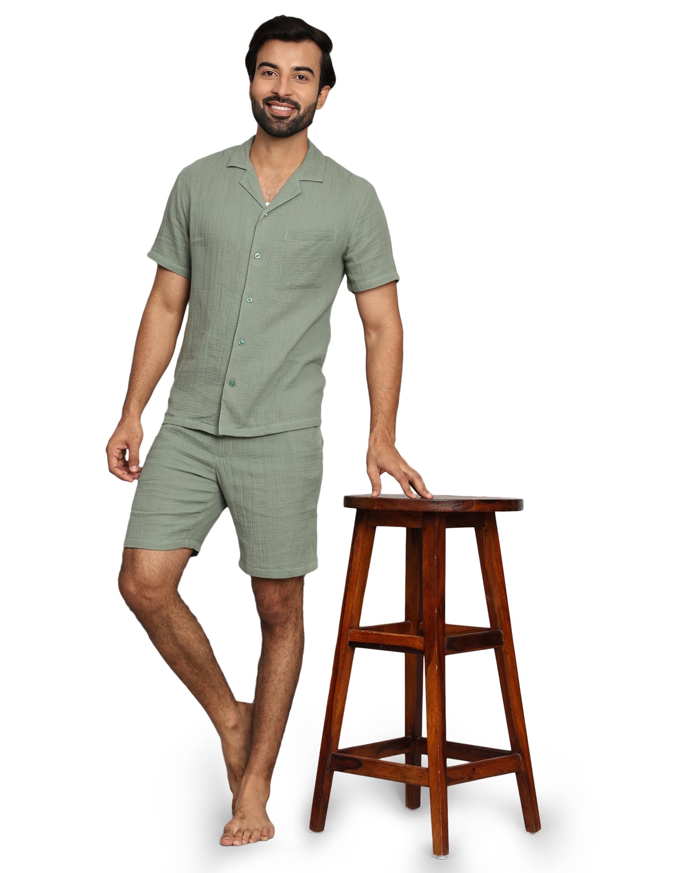 Co-ord Set for Men - Green Solid