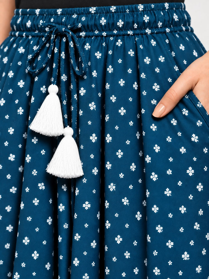 Viscose Culotte Shorts - Navy with White Floral Print(S-XXL)