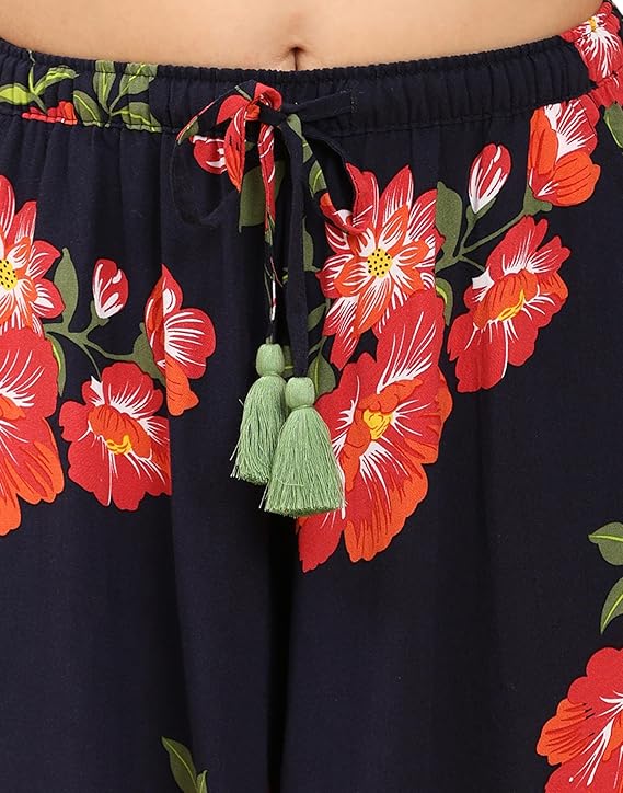 Viscose Culotte Shorts - Navy Floral Print