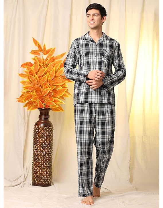 Cotton Nighwear for Men - Black Checks