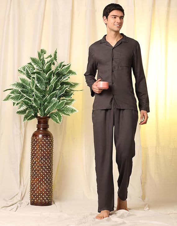 Cotton Nighwear for Men - Dark Grey Solid