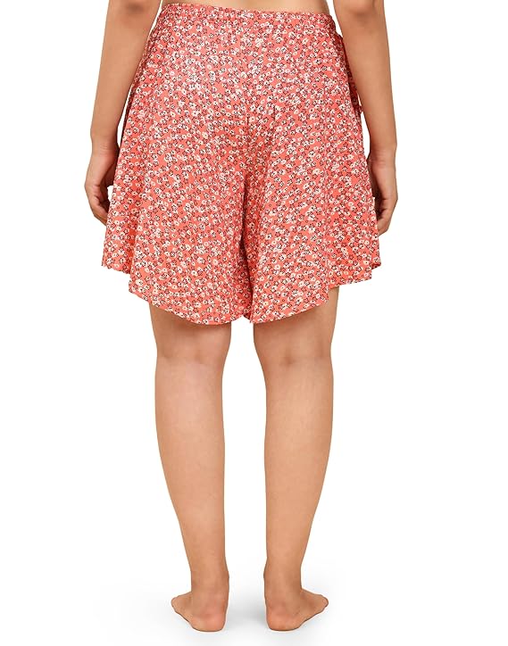 Viscose Culotte Shorts - Red Floral Print
