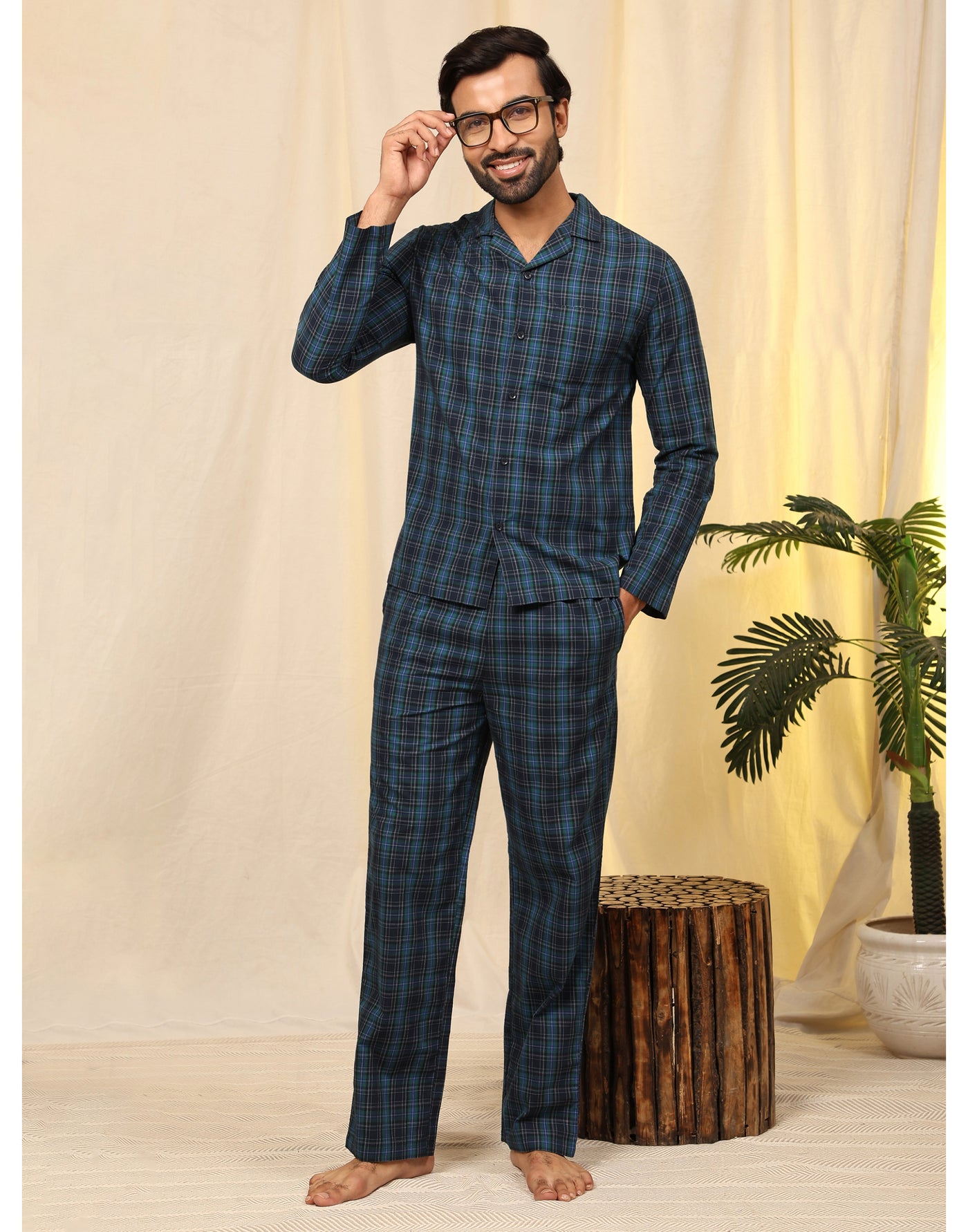 Pyjama Set for Men-Green Checks