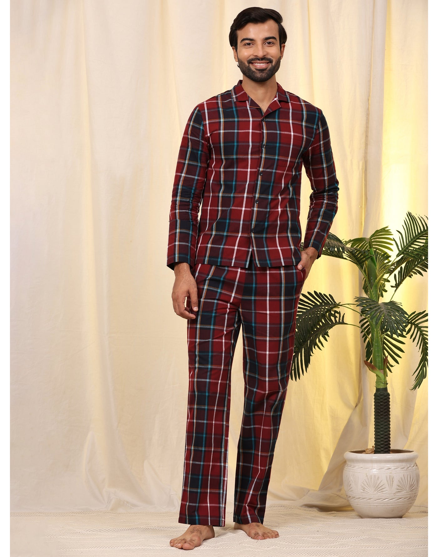 Pyjama Set for Men-Red Checks