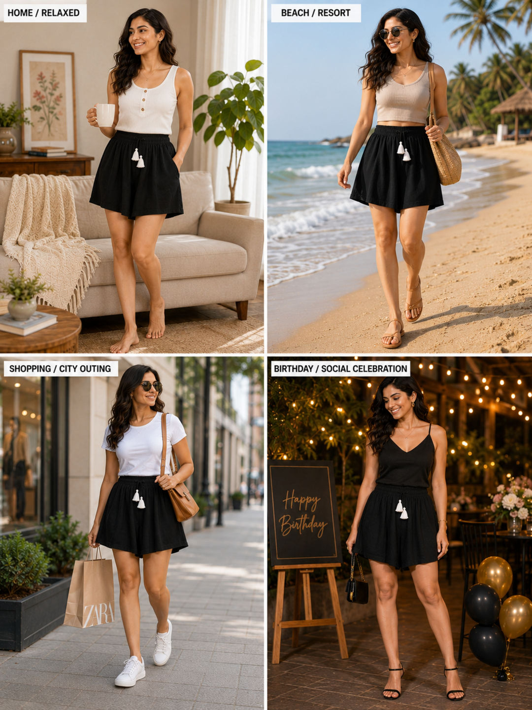 Viscose Culotte Shorts - Stable Black