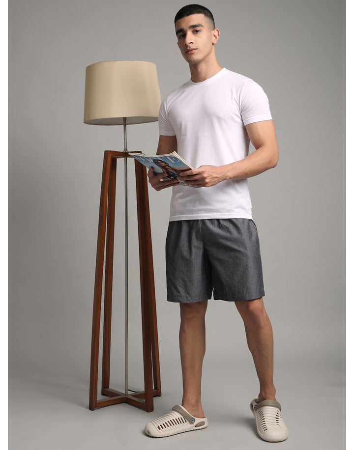 B STORIES Men's Cotton Casual Shorts with Elasticated Waistband & Drawstring- Charcoal Grey