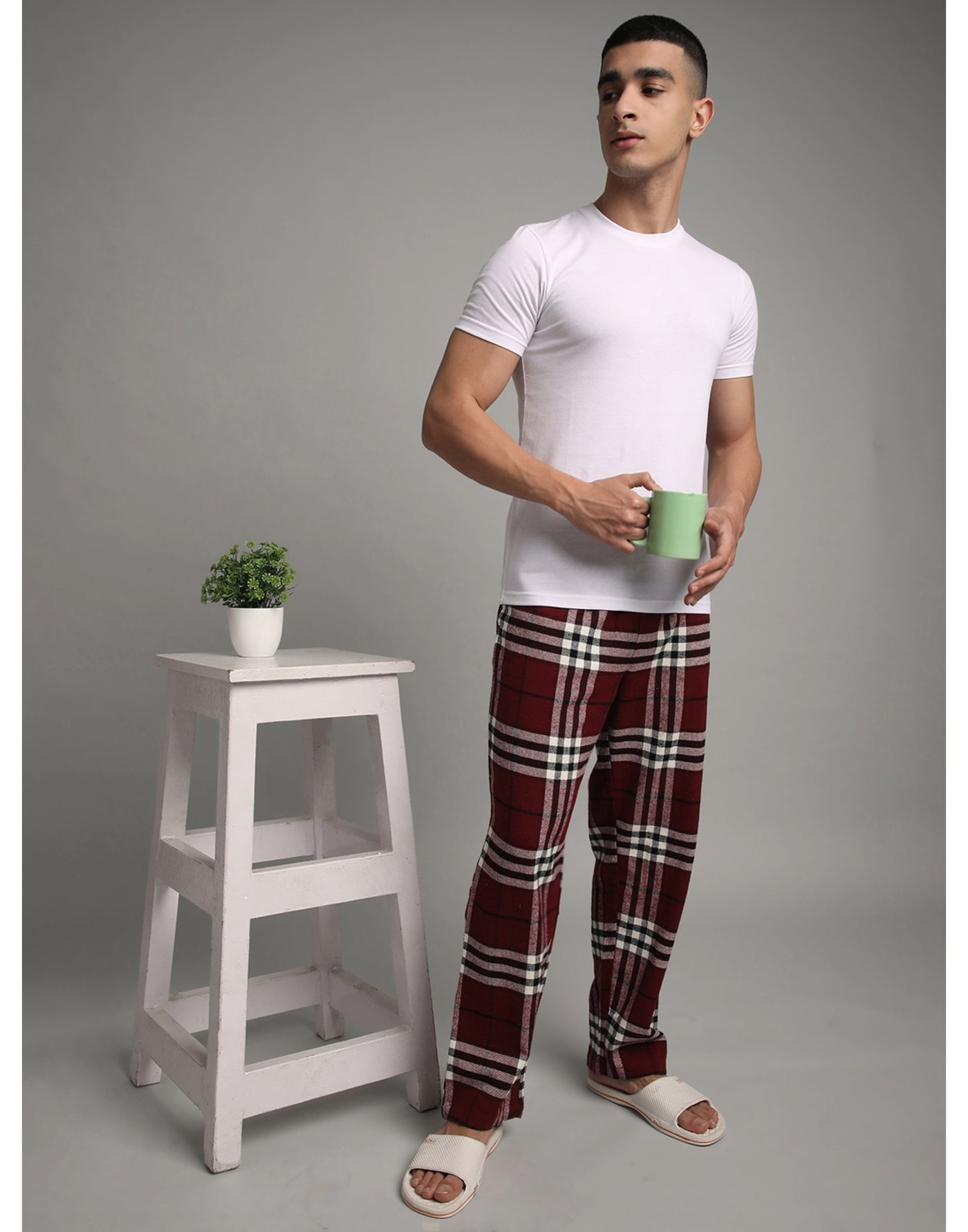 Lounge Pant for Men-Maroon Checks