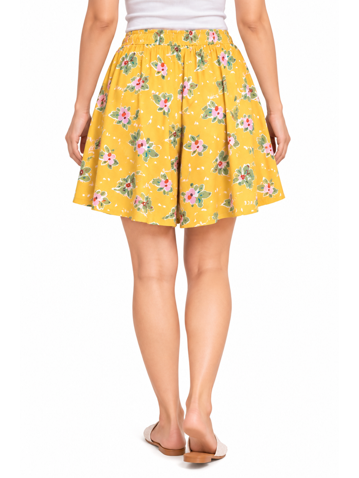 Viscose Culotte Shorts - Yellow Floral Printed(S-XXL)