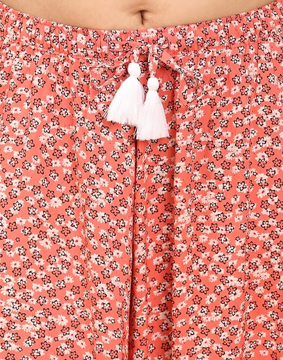 Viscose Culotte Shorts - Red Floral Print
