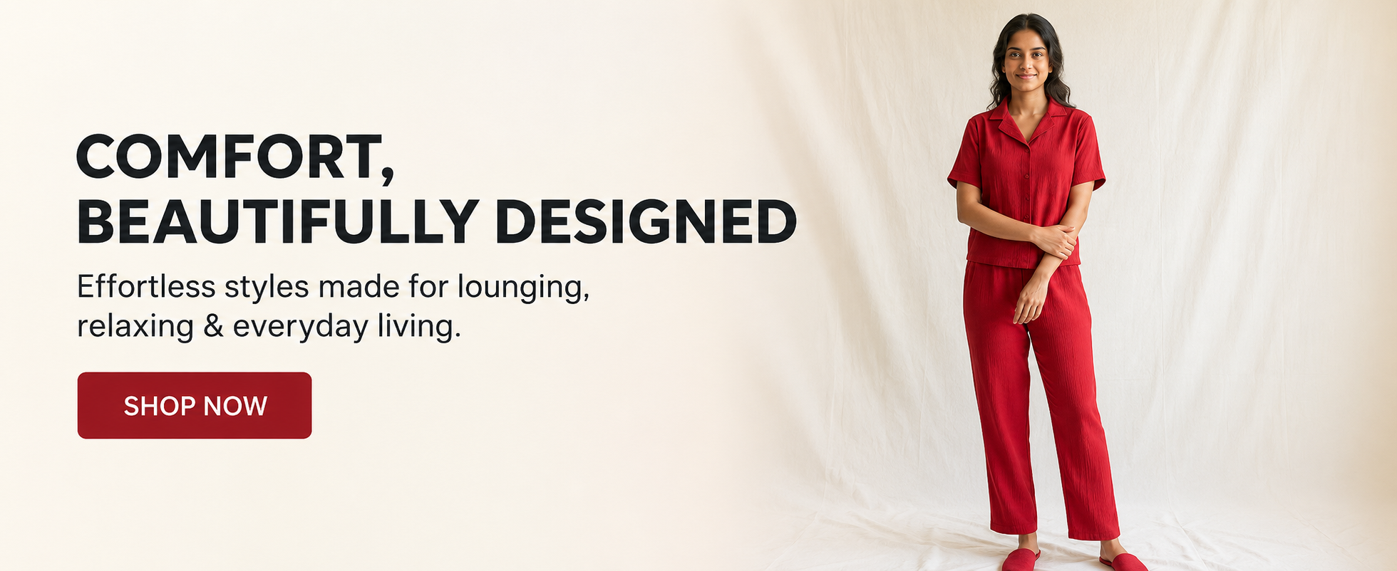 Bstories Women's Soft Cotton Night suit in Red solid Color — Comfortable Nightwear for Womenwear 