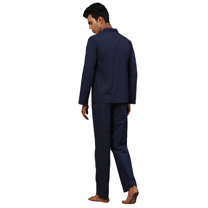 Cotton Nighwear for Men - Navy Mono Ethic Prints