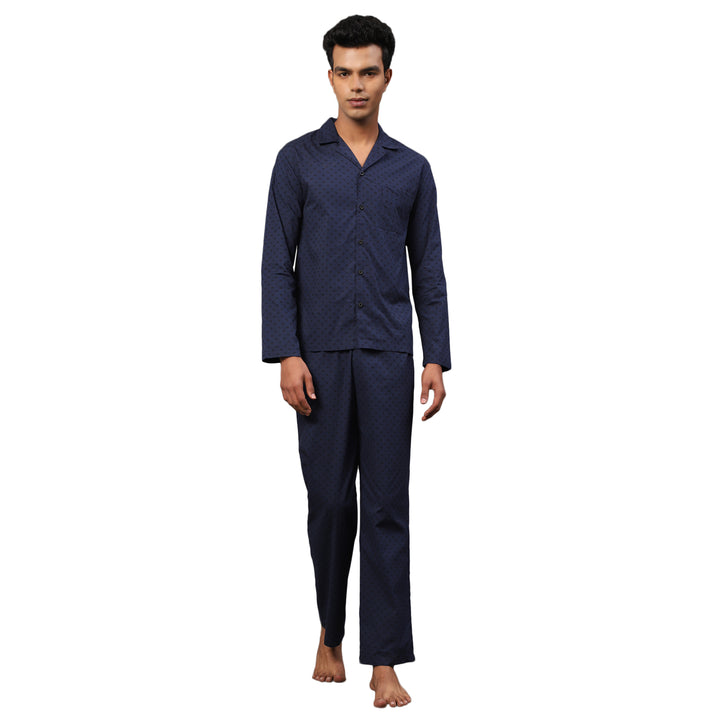Cotton Nighwear for Men - Navy Mono Ethic Prints