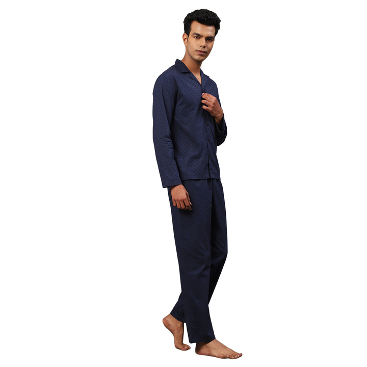 Cotton Nighwear for Men - Navy Mono Ethic Prints