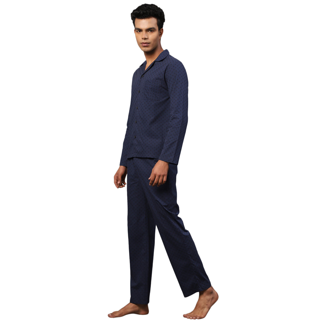Cotton Nighwear for Men - Navy Mono Ethic Prints