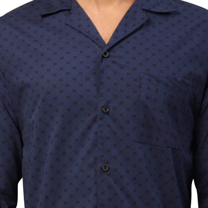 Cotton Nighwear for Men - Navy Mono Ethic Prints