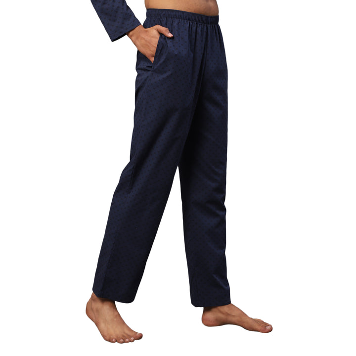 Cotton Nighwear for Men - Navy Mono Ethic Prints
