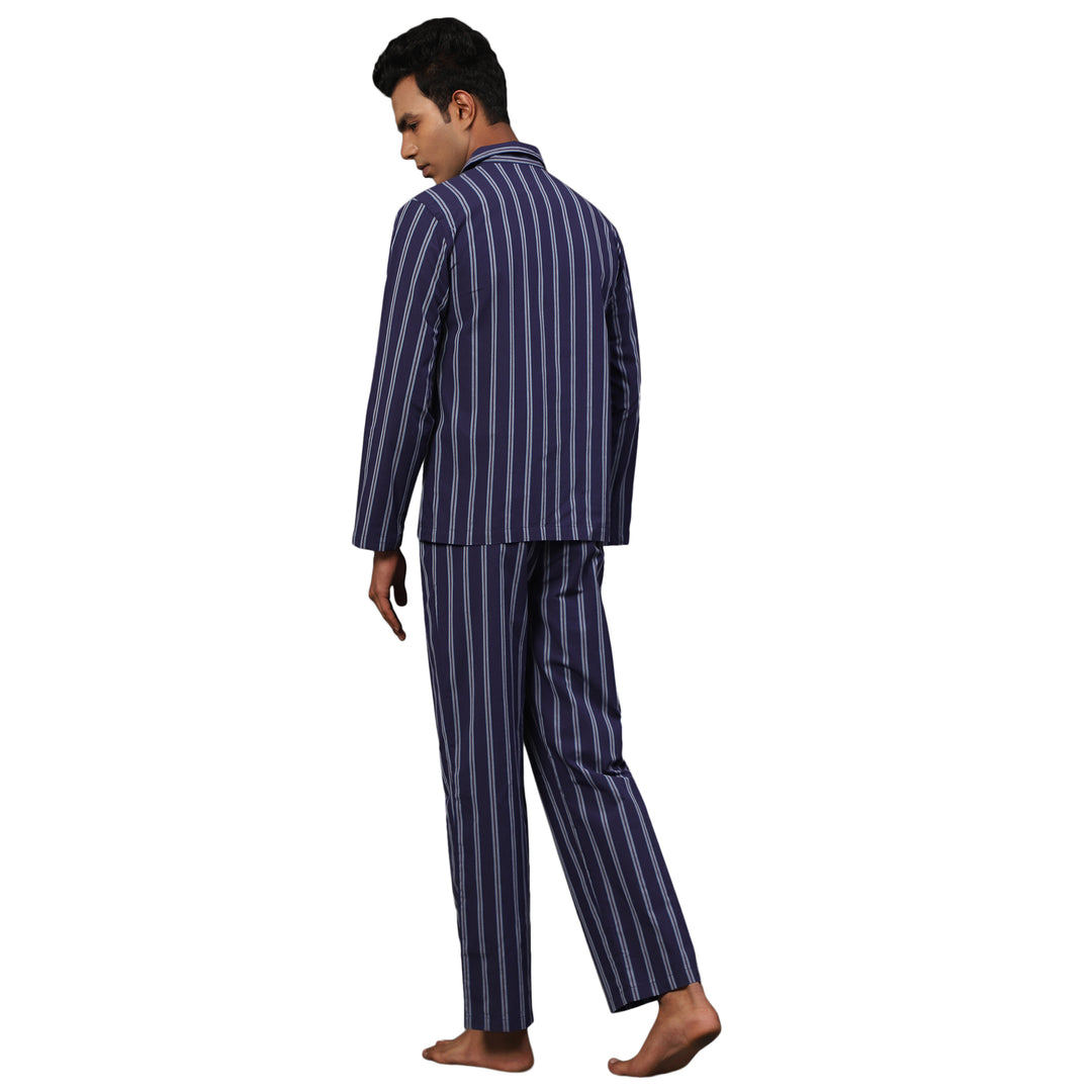 Cotton Nighwear for Men - Navy Blue Chalk Stripes