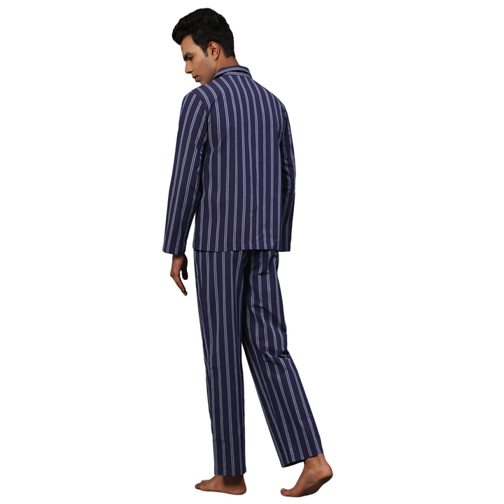 Cotton Nighwear for Men - Navy Blue Chalk Stripes