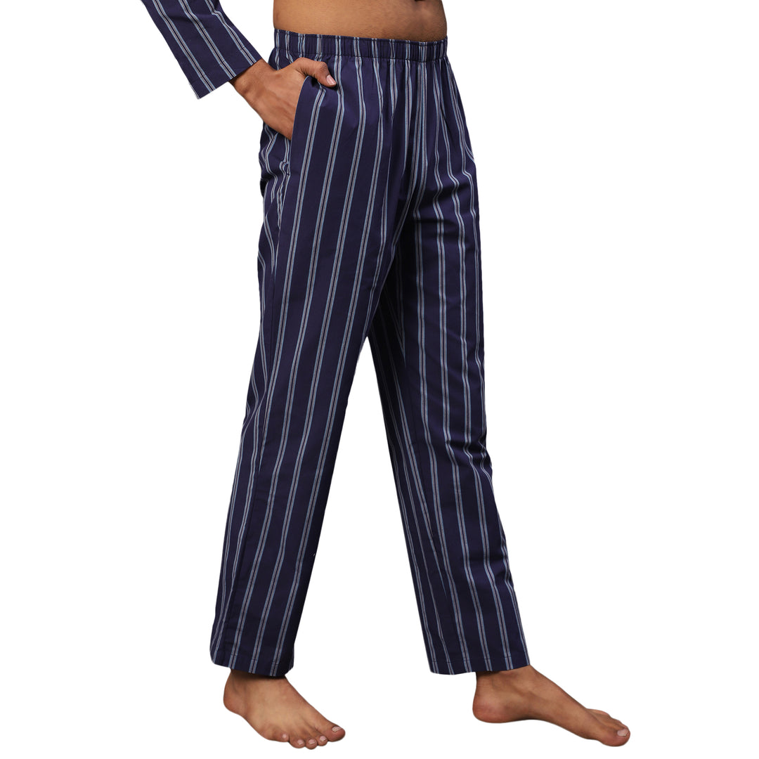 Cotton Nighwear for Men - Navy Blue Chalk Stripes