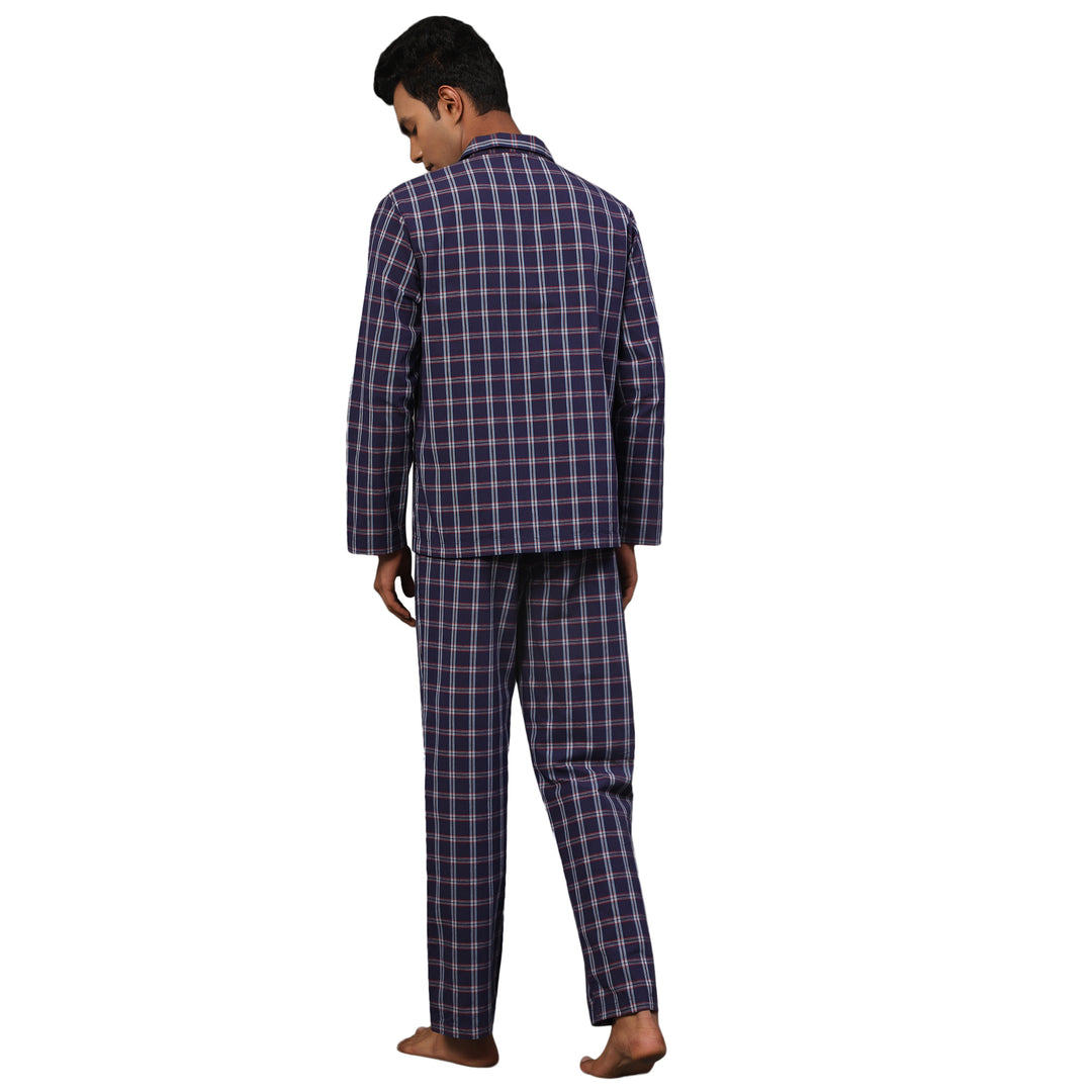 Cotton Nighwear for Men - Red and Blue Tartan checks