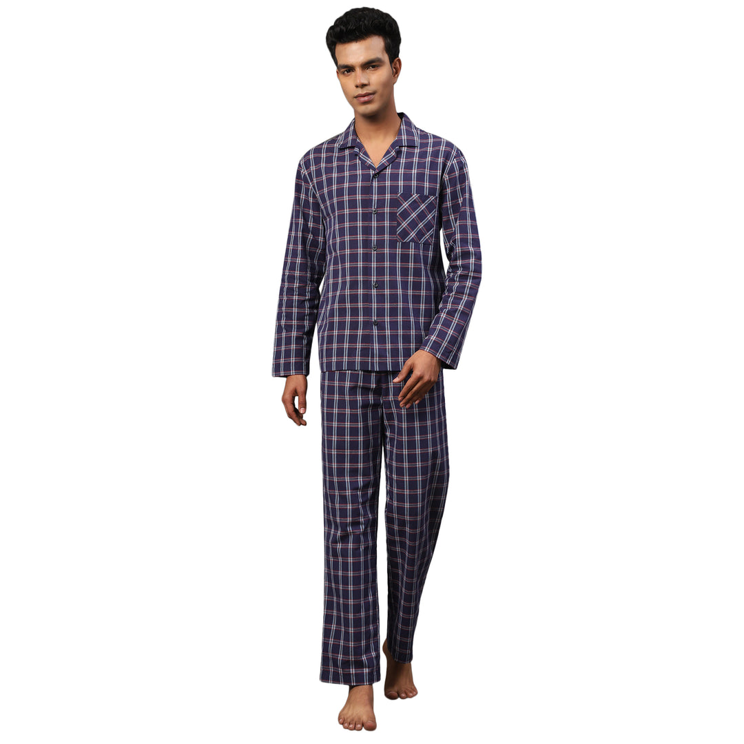 Cotton Nighwear for Men - Red and Blue Tartan checks