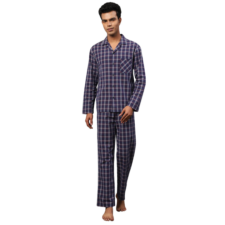 Cotton Nighwear for Men - Red and Blue Tartan checks