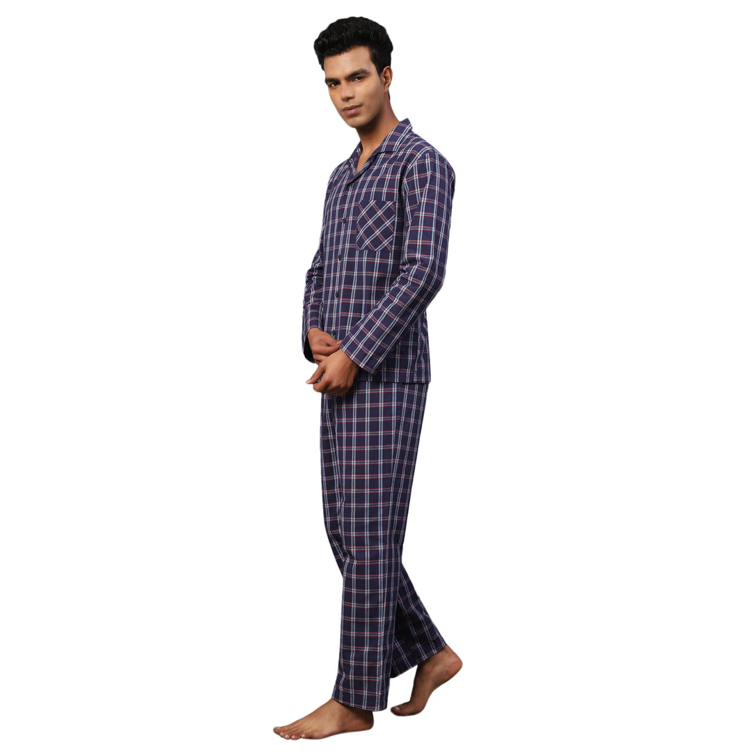 Cotton Nighwear for Men - Red and Blue Tartan checks